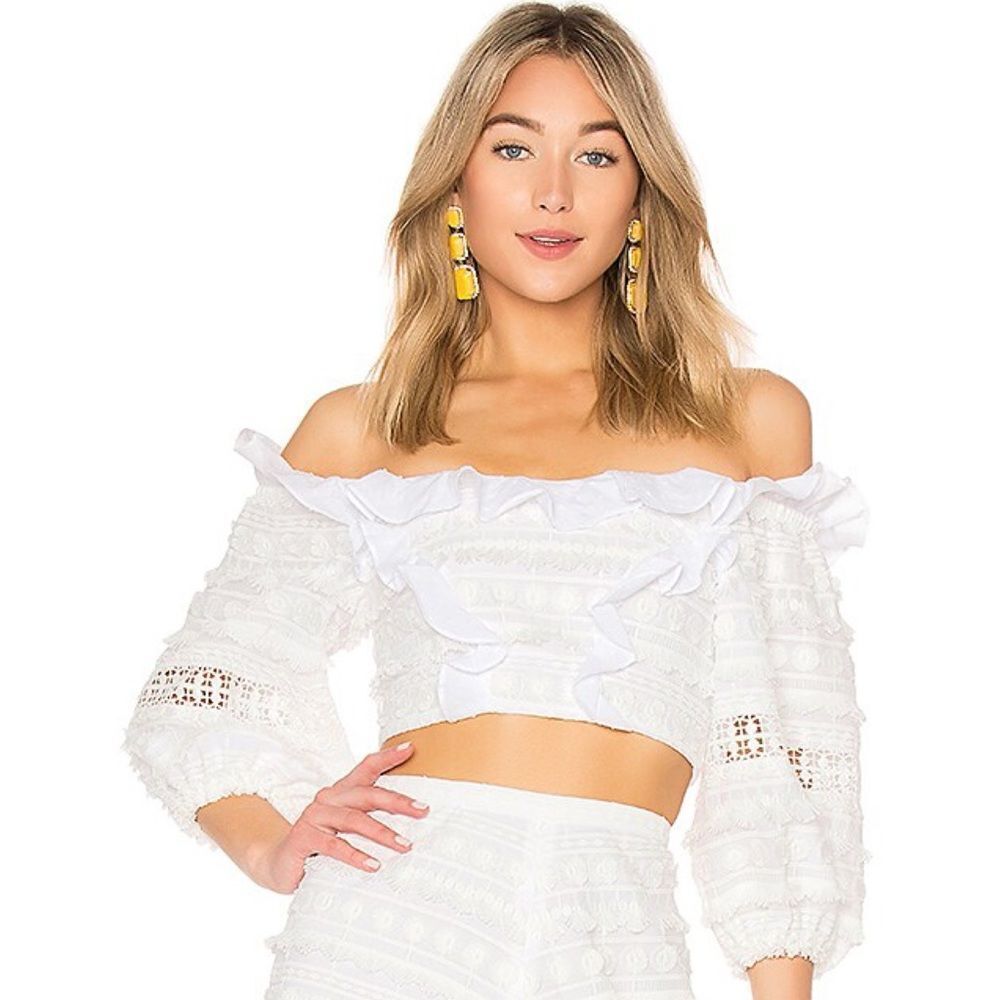 ALEXIS Phelia White Embroidered Cropped Top in Size XS